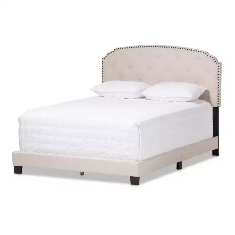 King Lexi Modern and Contemporary Fabric Upholstered Bed Light Beige - Baxton Studio: Rubberwood & MDF Frame, Polyester Fill