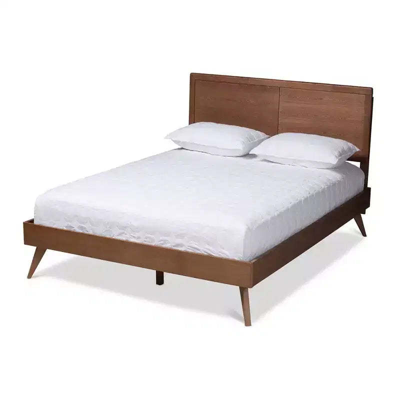 King Zenon Finished Wood Platform Bed Brown - Baxton Studio: Mid-Century Modern, No Box Spring Required
