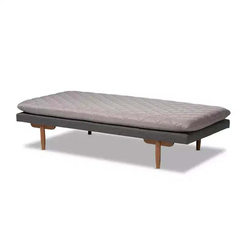 Twin Two Marit Tone Upholstered Wood Daybed Gray/Walnut - Baxton Studio: No Trundle, Space-Saving Design