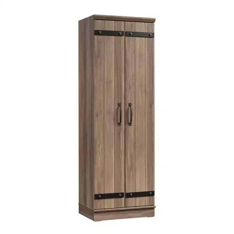 Sauder Homeplus 2 Door Farmhouse Storage Cabinet Salt Oak: Laminated Adjustable Shelves, MDF Frame