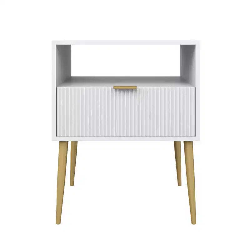 Nathan James Jacklyn Wood Fluted Nightstand with Drawer White: Modern Bedside Table, Laminate Surface