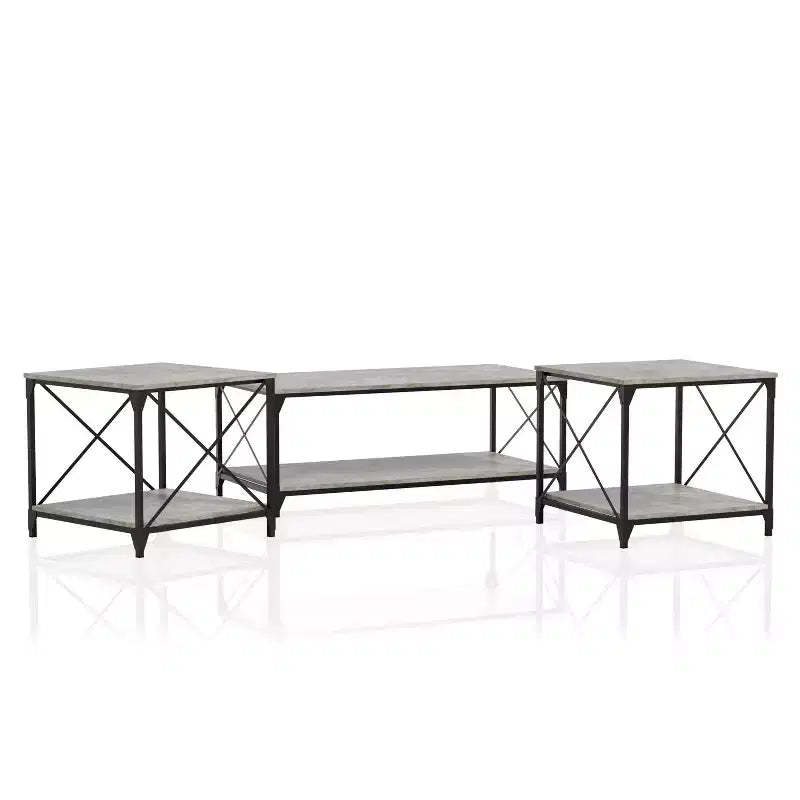 HOMES: Inside + Out 3pc Rosslea Coffee Table and 2 End Tables Set Black/Gray