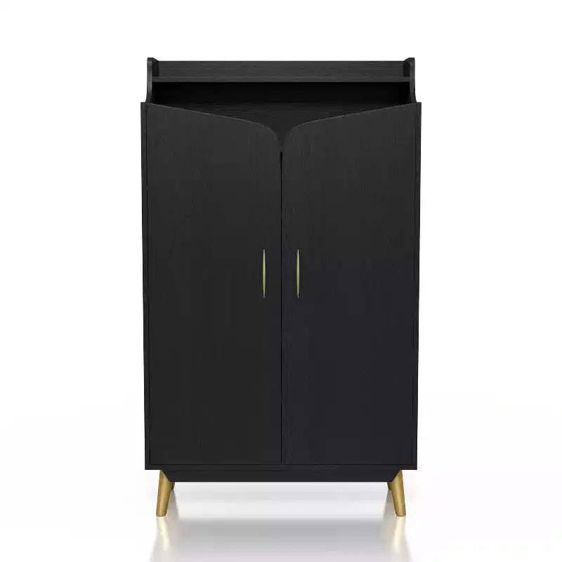 Tamworth Double Door Shoe Cabinet Black - miBasics: Holds 15 Pairs, Adjustable Shelves, Mid Century Style