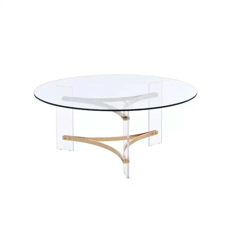 41" Sosi Coffee Table Gold Finish - Acme Furniture: Modern Round Tempered Glass Top, Storage Compartment, Powder-Coated Frame