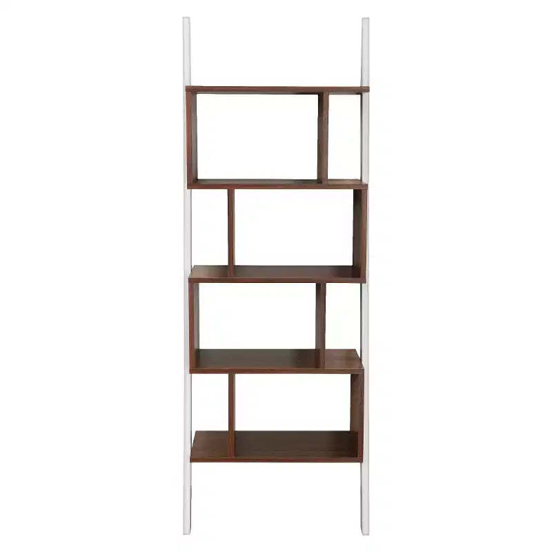 Ascencio Ladder Bookshelf and Display Case White/Walnut - HOMES: Inside + Out: Mid-Century Storage, 5-Tier