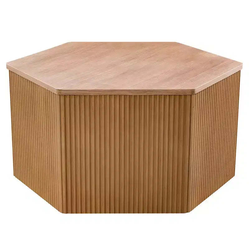 Ink+Ivy Honey Fluted Hexagon Coffee Table Contemporary Living Room Pedestal with Storage, Adjustable Feet