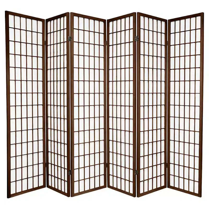 Oriental Furniture 6 ft. Tall Window Pane Shoji Screen - Walnut (6 Panels): Folding Privacy Partition