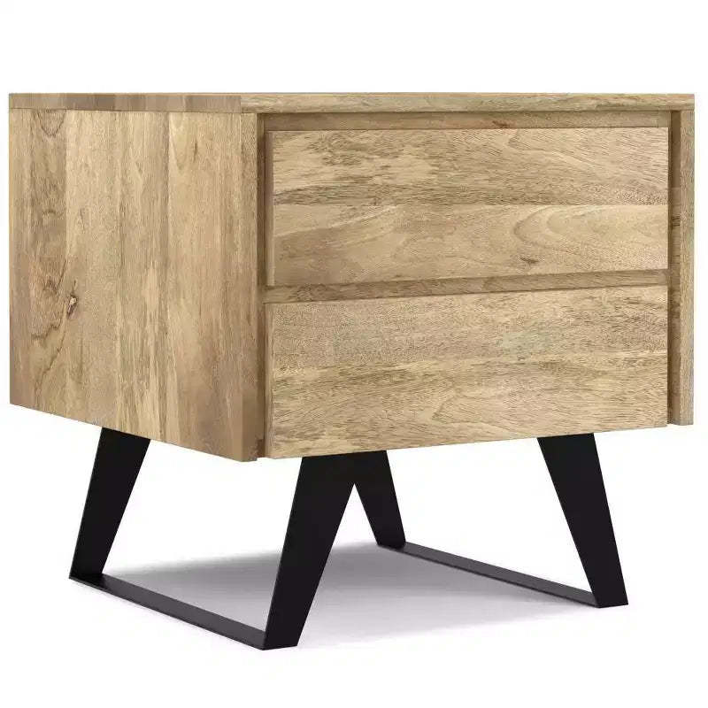 WyndenHall Mitchell Side Table Natural: Mango Wood, Modern Industrial Design, Metal Hardware, Storage Drawer