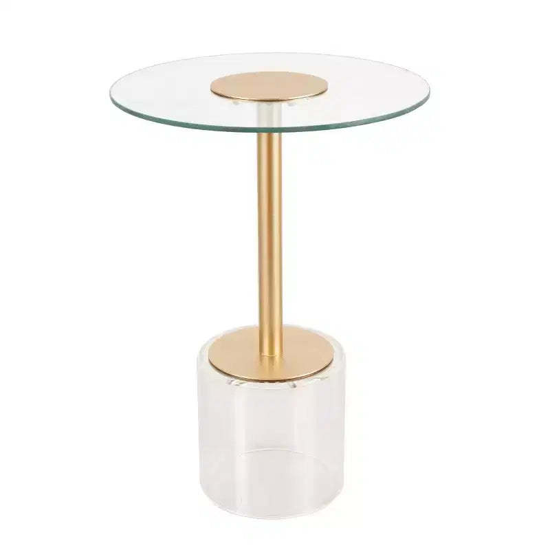 Olivia & May Acrylic Accent Table with Elevated Base and Gold Stand 22 in Clear: Modern Round Glass Martini Tray Table