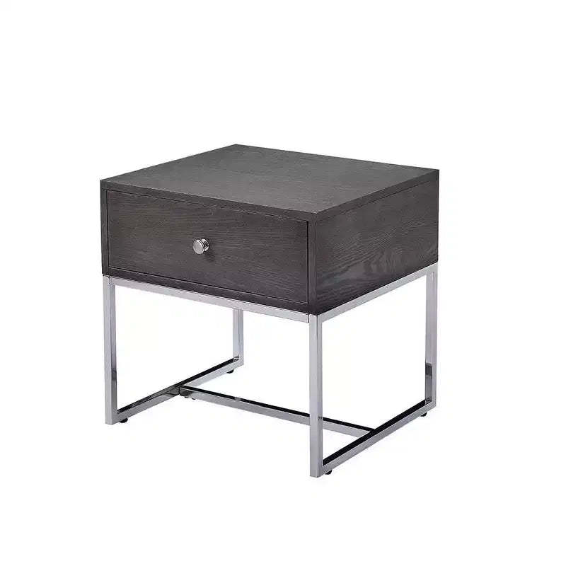 Acme Furniture Iban Accent Table Gray Oak/Chrome Finish