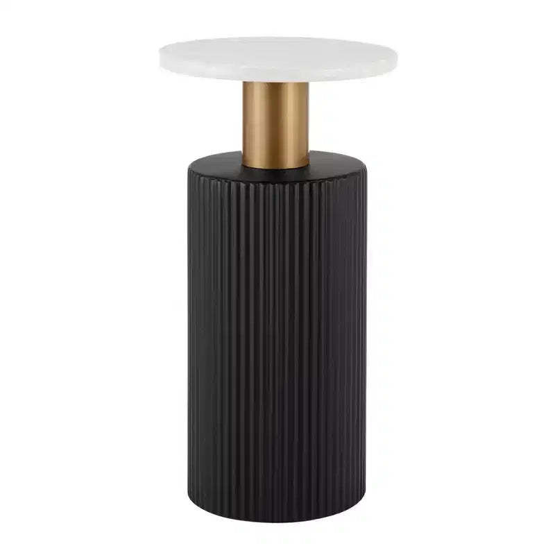 Danya B. Fritz Round Midcentury Modern Column Side Accent Table Faux Marble Laminate Tabletop White/Black