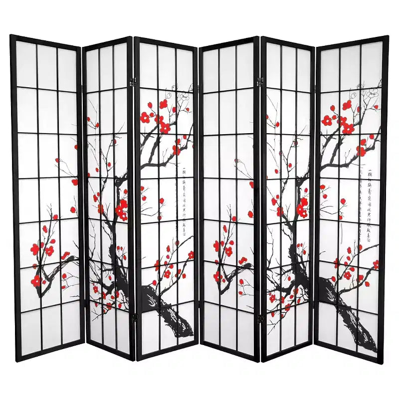 6 ft. Tall Flower Blossom Divider - Black: Oriental Furniture Hardwood Privacy Screen, No Assembly Required