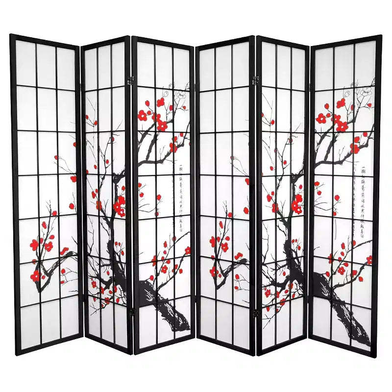6 ft. Tall Flower Blossom Divider - Black: Oriental Furniture Hardwood Privacy Screen, No Assembly Required