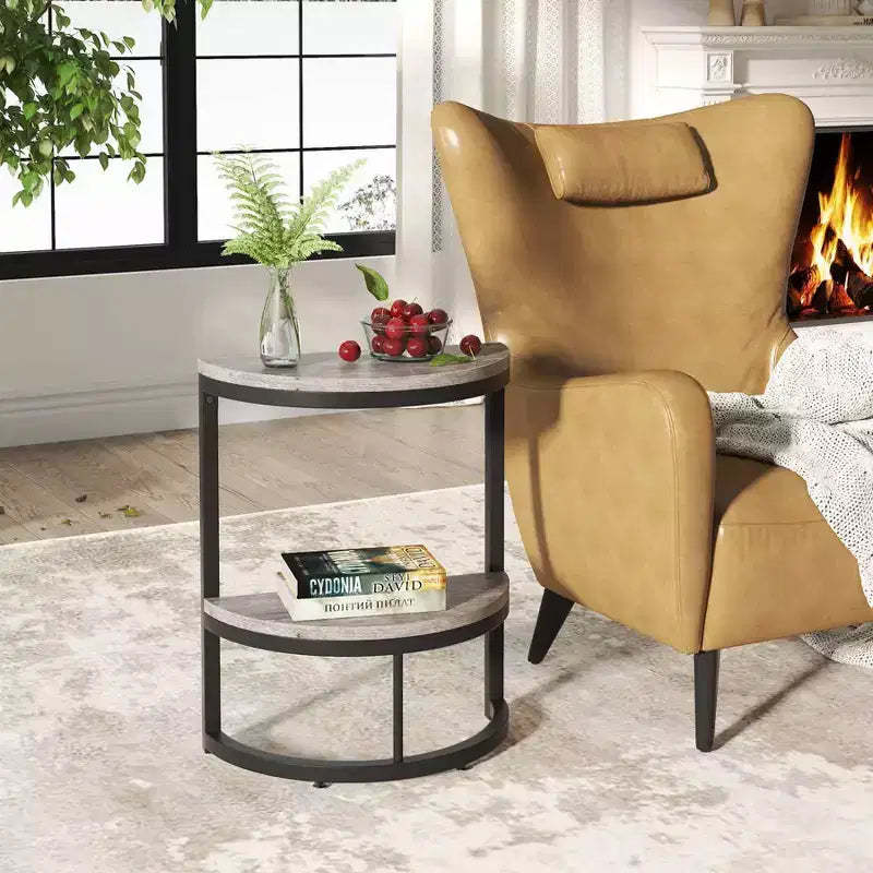LITTLE TREE 2 Tier Semi Circle End Table Gray/Black