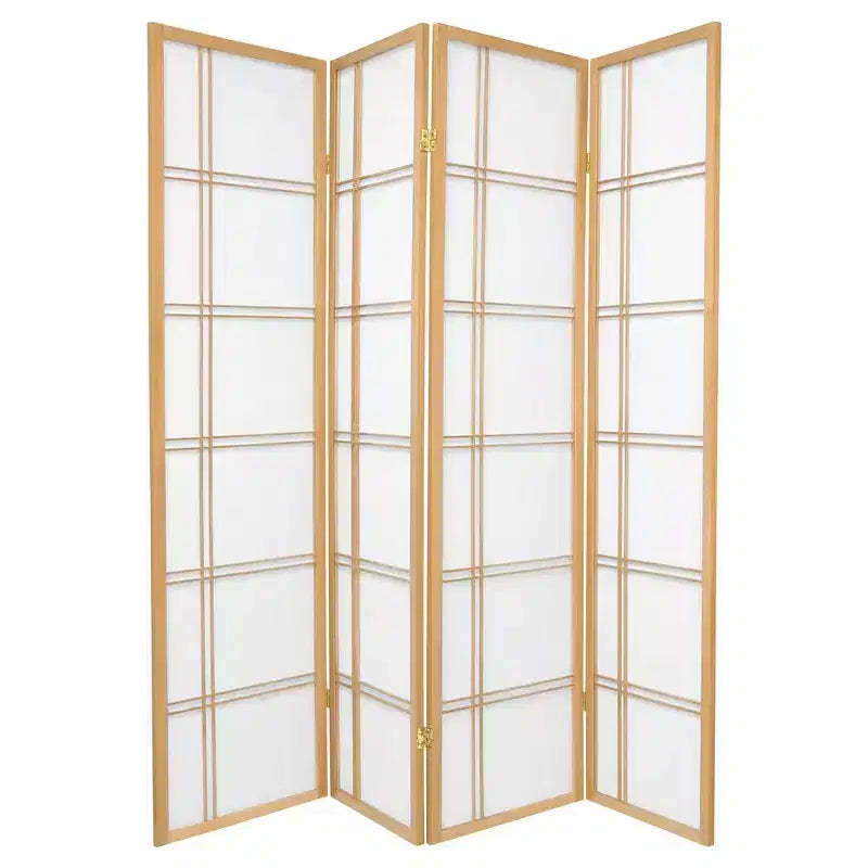 6 ft. Tall Double Cross Shoji Screen - Natural (4 Panels)