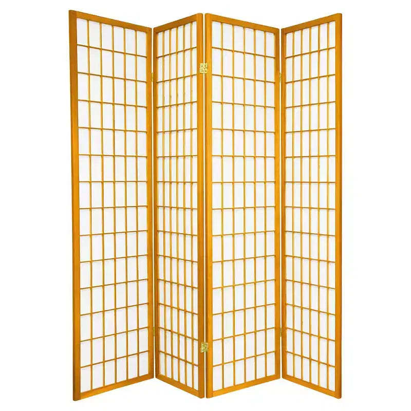 6 ft. Tall Window Pane Shoji Screen - Honey (4 Panels): Oriental Furniture, Hardwood Frame, Metal Hardware