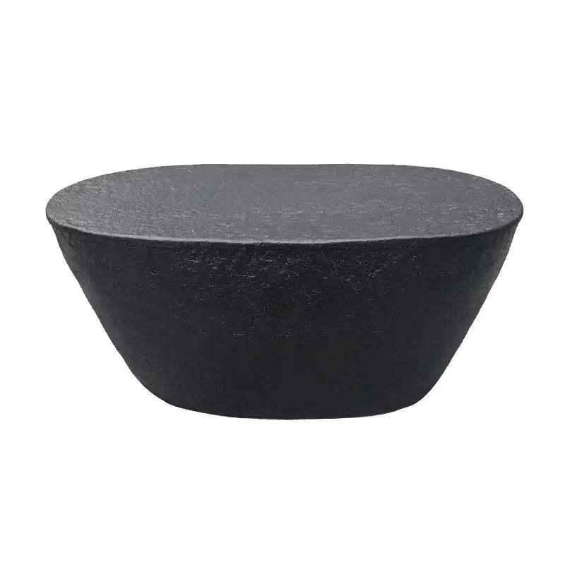 The Urban Port 36" Coffee Table Handcrafted Hammered Design Matte Black Sculptural Aluminum Frame Black