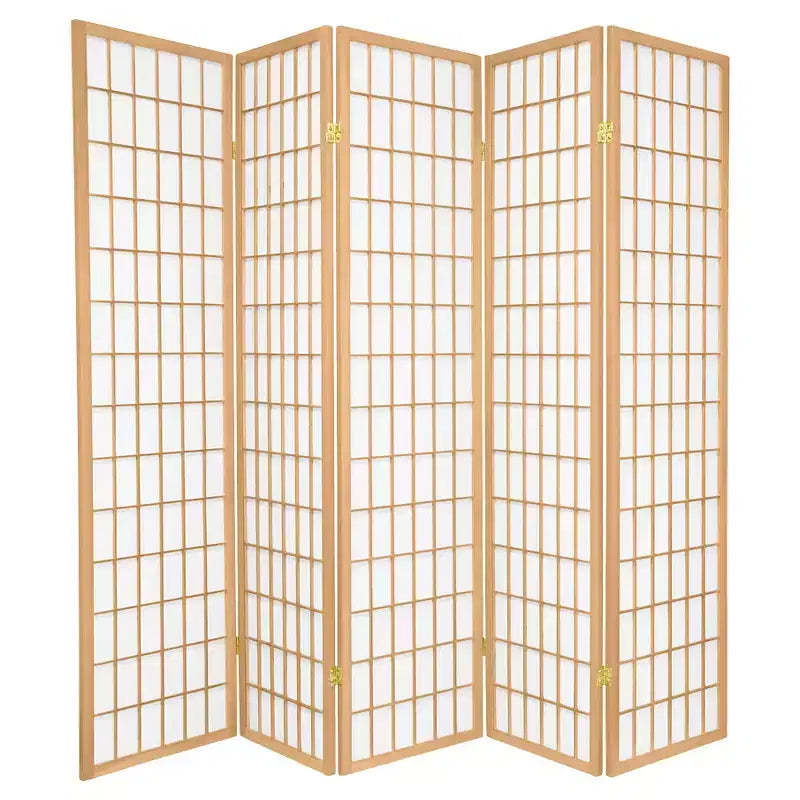 Oriental Furniture 6 ft. Tall Window Pane Shoji Screen - Natural (5 Panels): Hardwood Frame, No Assembly Required