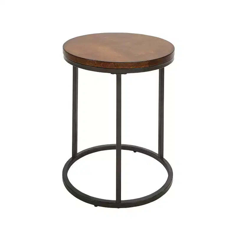 Carolina Living 18" Edie Round Thick Top Accent Table Chestnut Brown/Silver: Metal Frame, Wood Veneer Top, 26" High