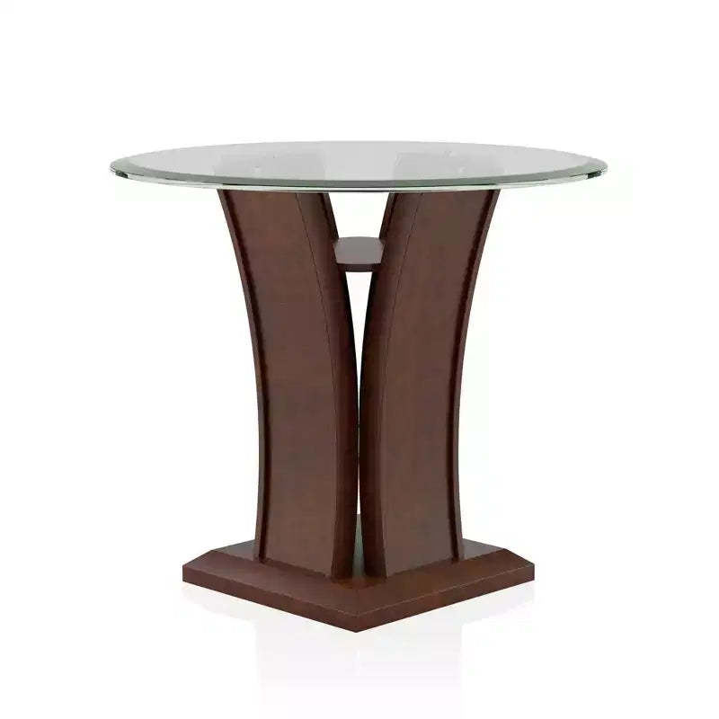 Gabriella Round Glass Top End Table Brown Cherry - HOMES: Inside + Out: Contemporary Pedestal, Tempered Top, Open Shelf