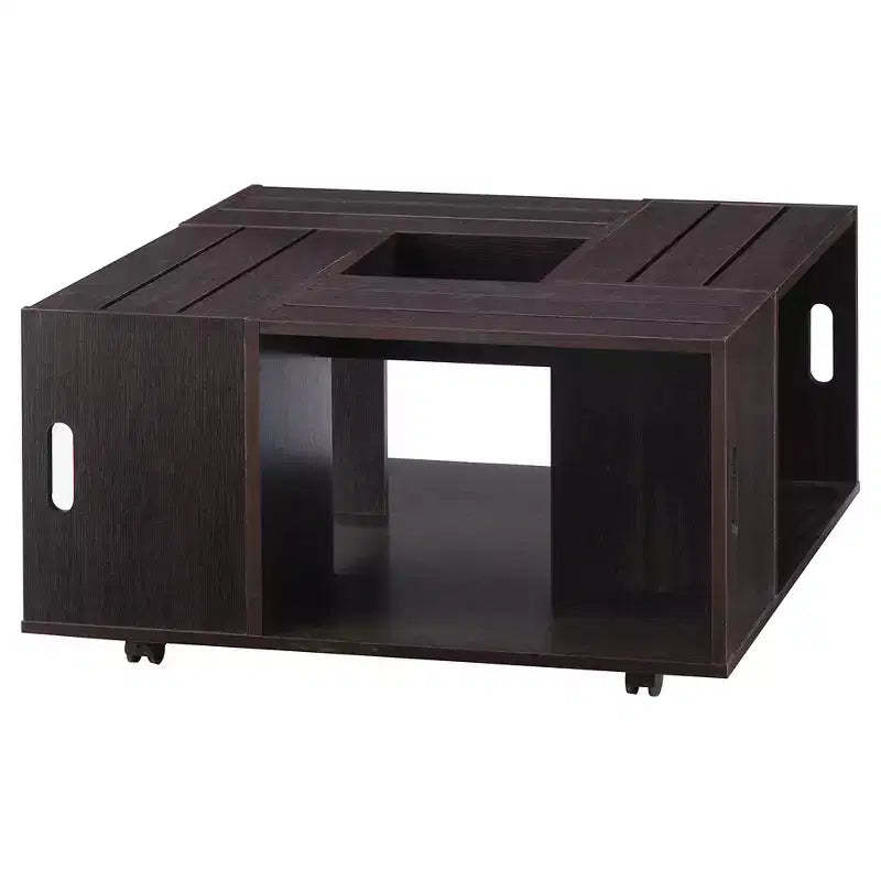 Roseline Modern Crate Box Inspired Coffee Table Espresso - HOMES: Inside + Out: Square Design, Movable, Storage Compartments