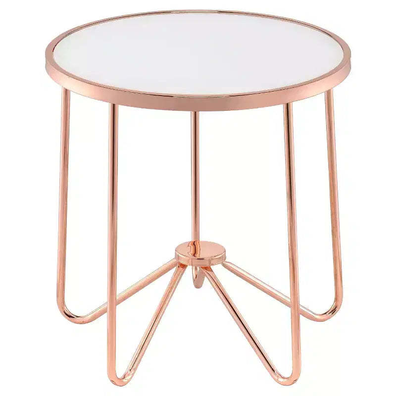 End Table Frosted Rose Gold - Acme Furniture: Contemporary Alivia, Tempered Glass, Metal Frame