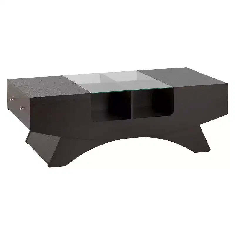 HOMES: Inside + Out Kasha Multi-storage Coffee Table Walnut: Modern Cocktail Table with Tempered Glass Top