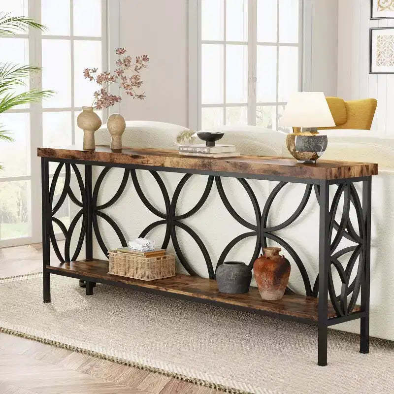 LITTLE TREE 70.9" Narrow Entryway Console Table with Storage Shelf Rustic Brown