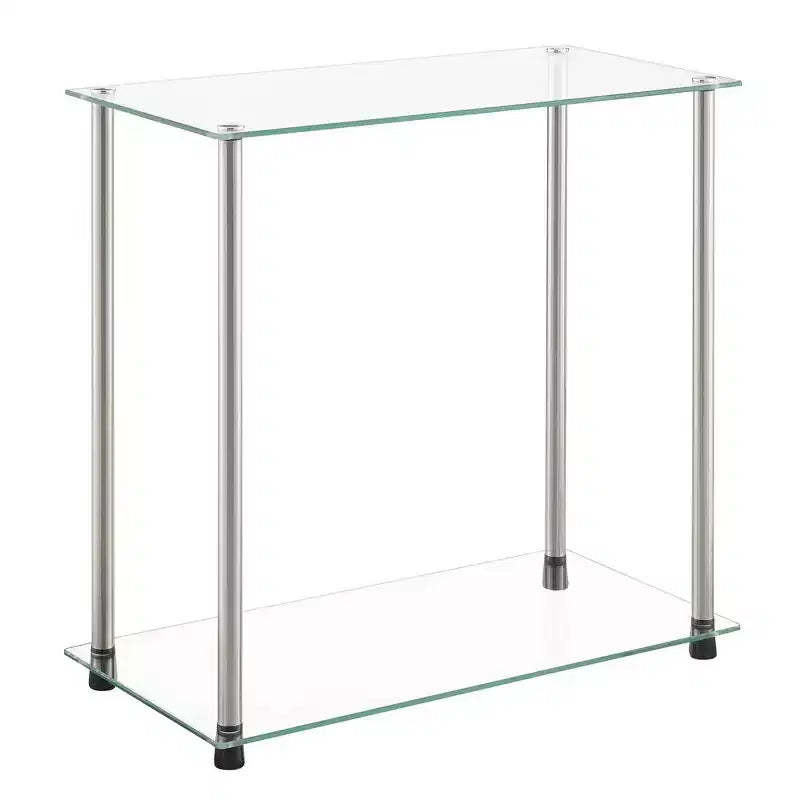Breighton Home Designs2Go Classic Glass 2 Tier Chairside End Table in Glass/Chrome
