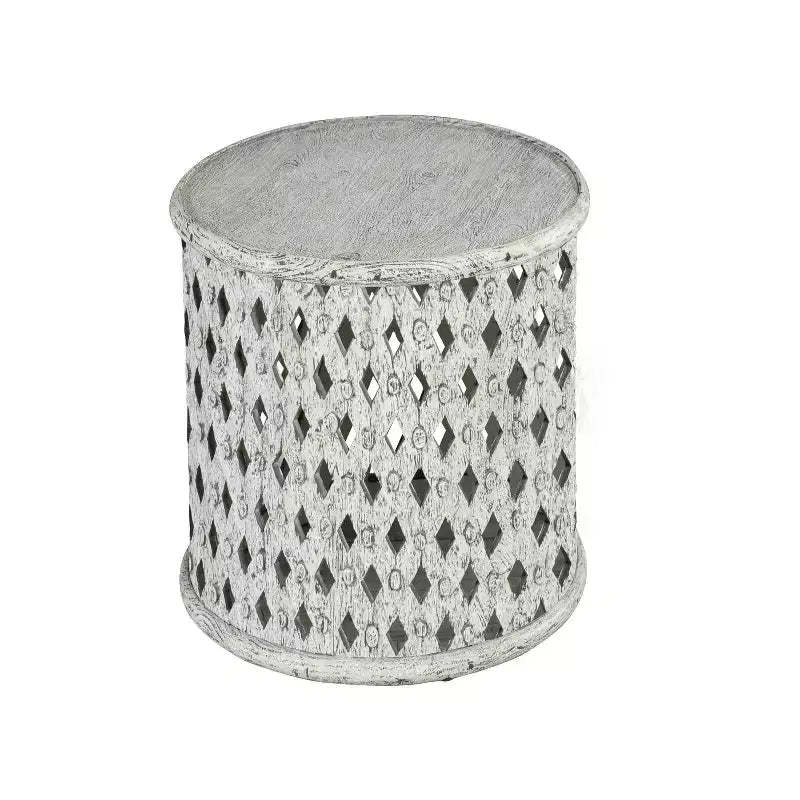 Samir Round End Table Alabaster: Steve Silver Co., No Assembly, Tray Top, Wood, Heathered White