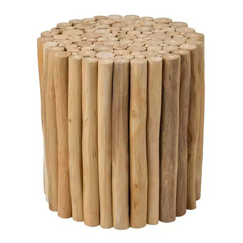 East at Main Prelude Round Accent Table Tan: Teak Construction, No Assembly, Indoor/Outdoor Use
