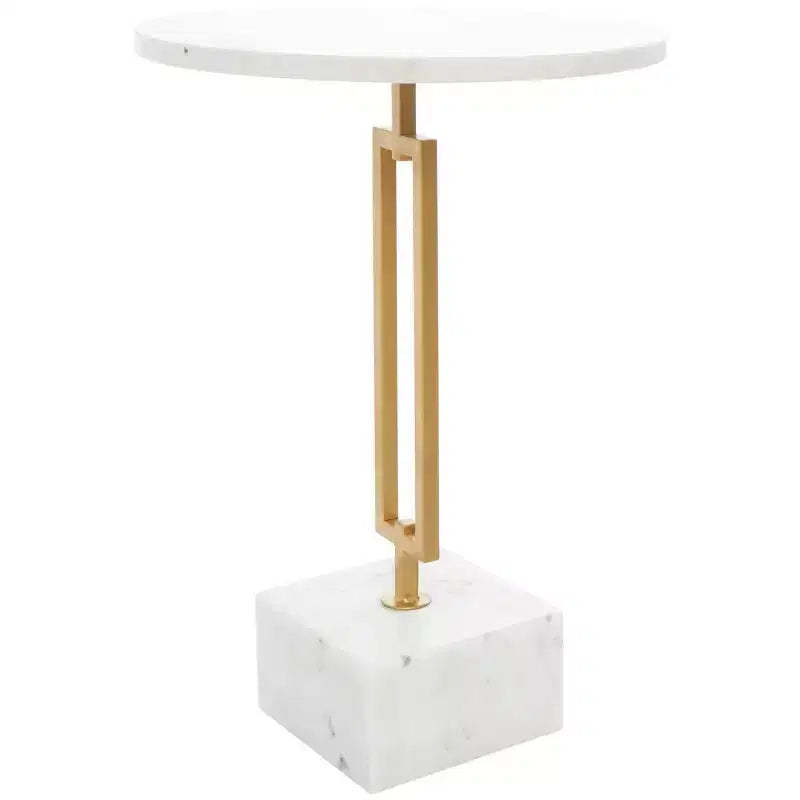 Olivia & May Marble Geometric Accent Table with Gold Metal Rectangular Stand White: Elegant Iron Pedestal Base