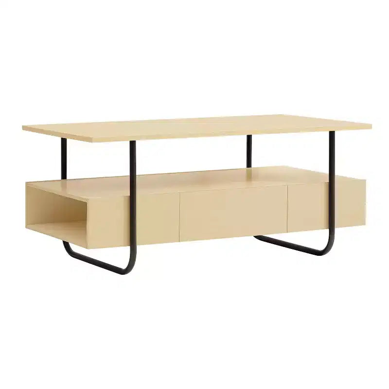 24/7 Shop At Home 36" Songcraft Contemporary 1 Drawer Coffee Table with Shelves Light Maple: Living Room, Rectangle, MDF