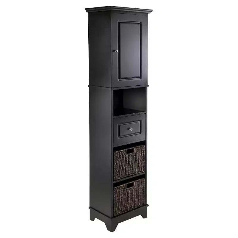 Display Cabinet Winsome Black 70.87": Elegant Storage with Adjustable Shelf & Foldable Baskets - Winsome