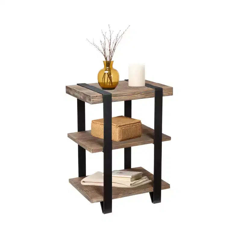 20" Modesto 2 Shelf Solid Wood and Metal End Table - Alaterre Furniture: Industrial, Rustic Design