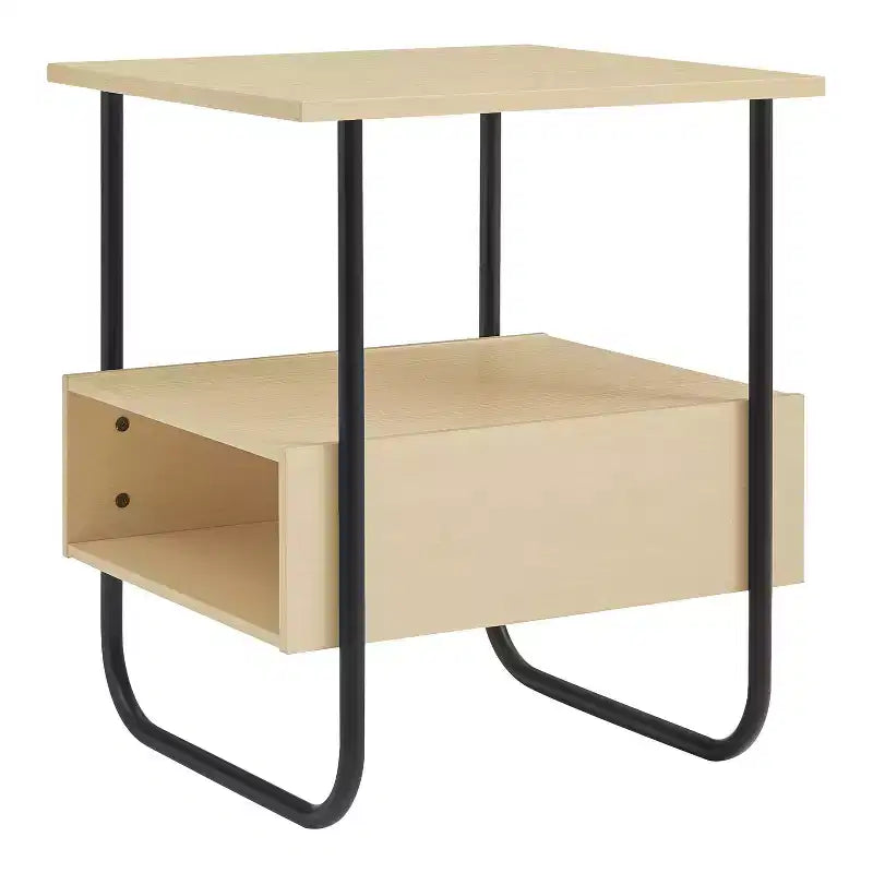 24/7 Shop At Home 19" Songcraft Contemporary End Table: Metal Frame, Open Shelf, Light Maple