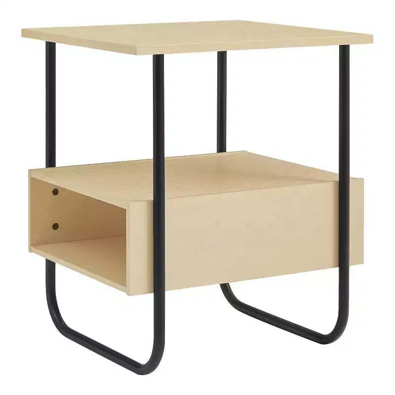 24/7 Shop At Home 19" Songcraft Contemporary End Table: Metal Frame, Open Shelf, Light Maple