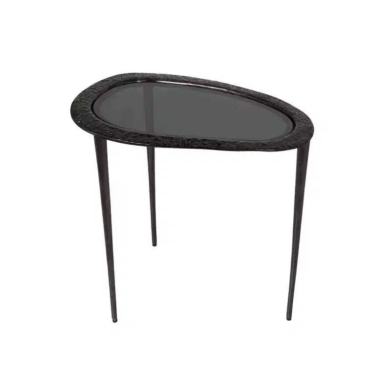 Olivia & May Aluminum Abstract Oval Shaped End Table with Shaded Glass Top Black