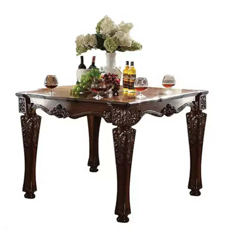 54" Vendome Accent Table Cherry Finish - Acme Furniture: Square, Turned Wood Legs, Floral Motifs