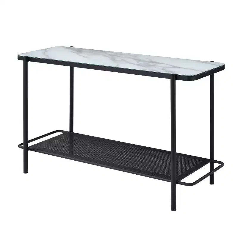 Avalan Glass Top Contemporary Sofa Table Black Coating/White - miBasics