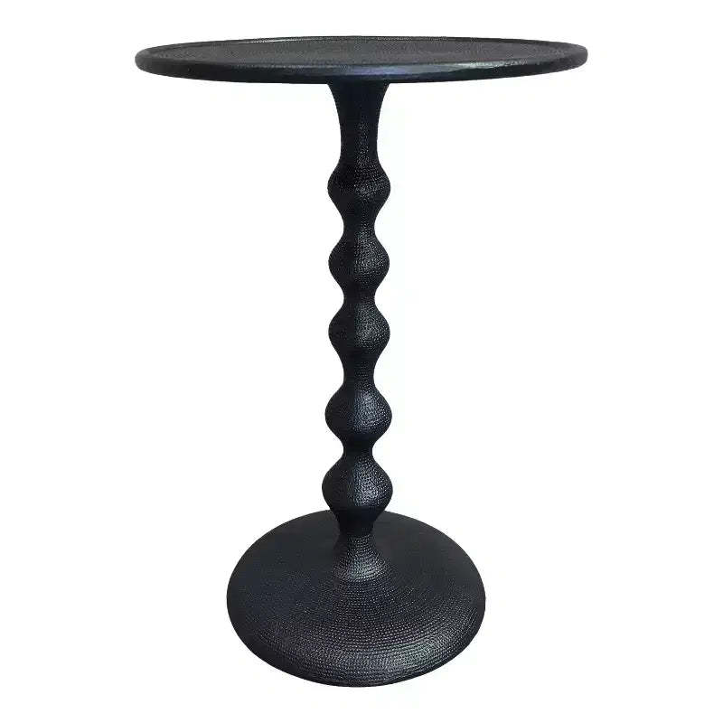 The Urban Port 22" Round Side End Table Cast Aluminum with Hammered Texture Black