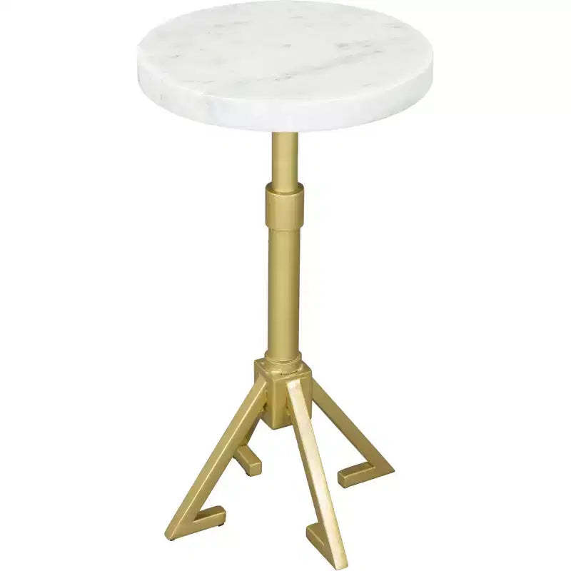 Augustus Side Table Marble White - ZM Home: Modern Round Iron Frame, Gold Finish, 22" Height, 11" Width, 45 lbs Capacity