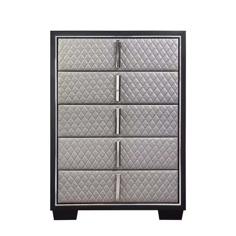 38" Nicola Decorative Storage Drawer Silver Synthetic Leather and Black Finish - Acme Furniture