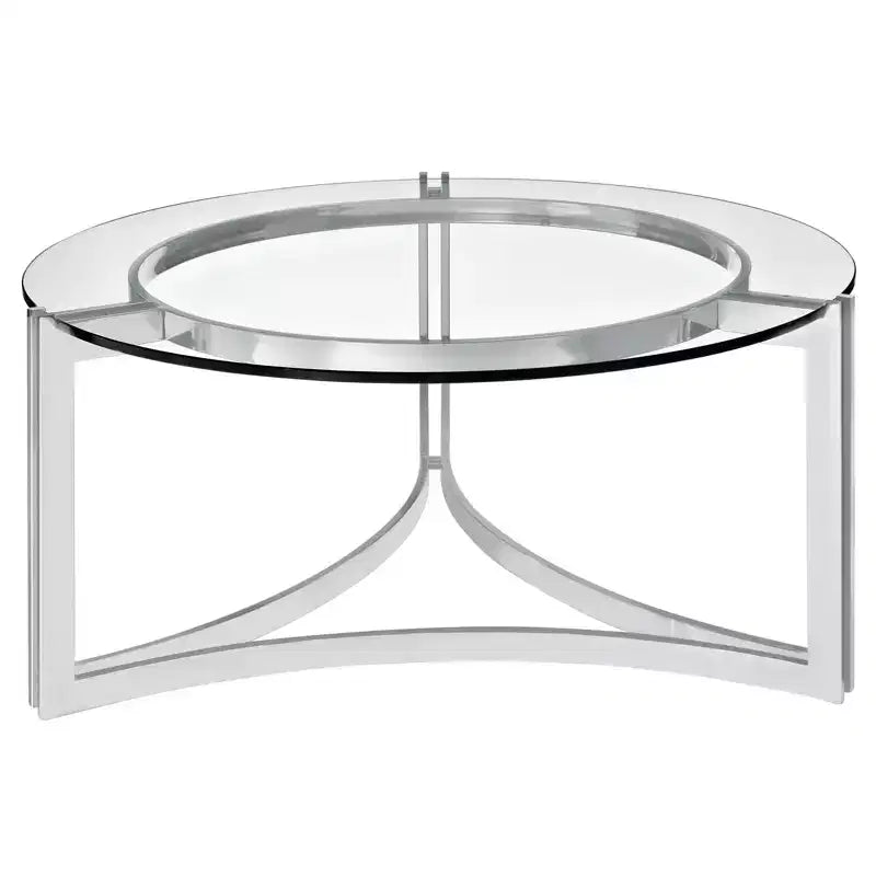 Signet Stainless Steel Coffee Table Silver - Modway: Chic Round Glass Top, Loop Leg Design, 36" Height
