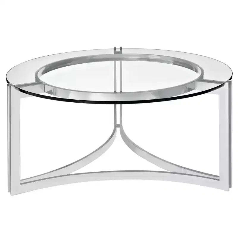 Signet Stainless Steel Coffee Table Silver - Modway: Chic Round Glass Top, Loop Leg Design, 36" Height