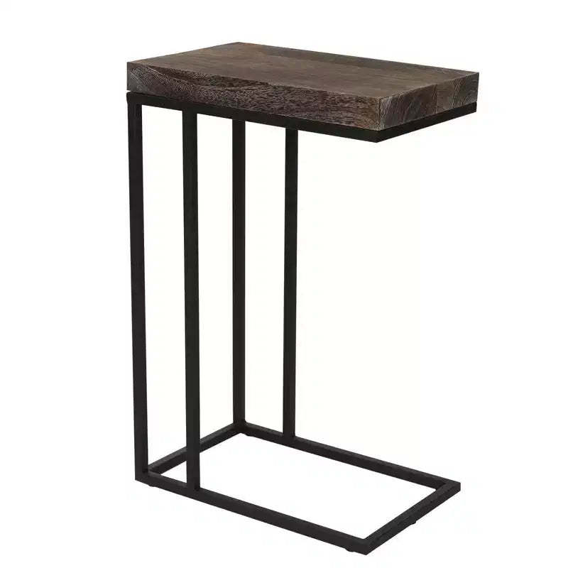 Breeze Casual C Shaped End Table Metal Frame Rustic Brown - Proman Products: Slide Under Sofa, Snack & Lamp Stand