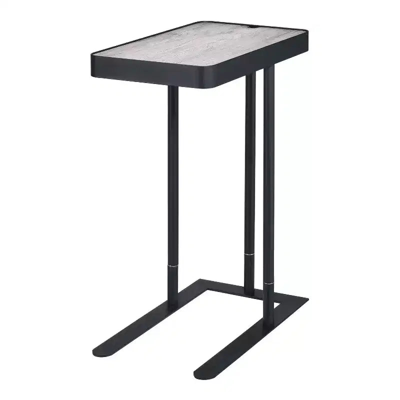 24/7 Shop At Home Callander Hidden Storage Height Adjustable Side Table Sand Black/Light Gray: Metallic Finish, Steel Frame