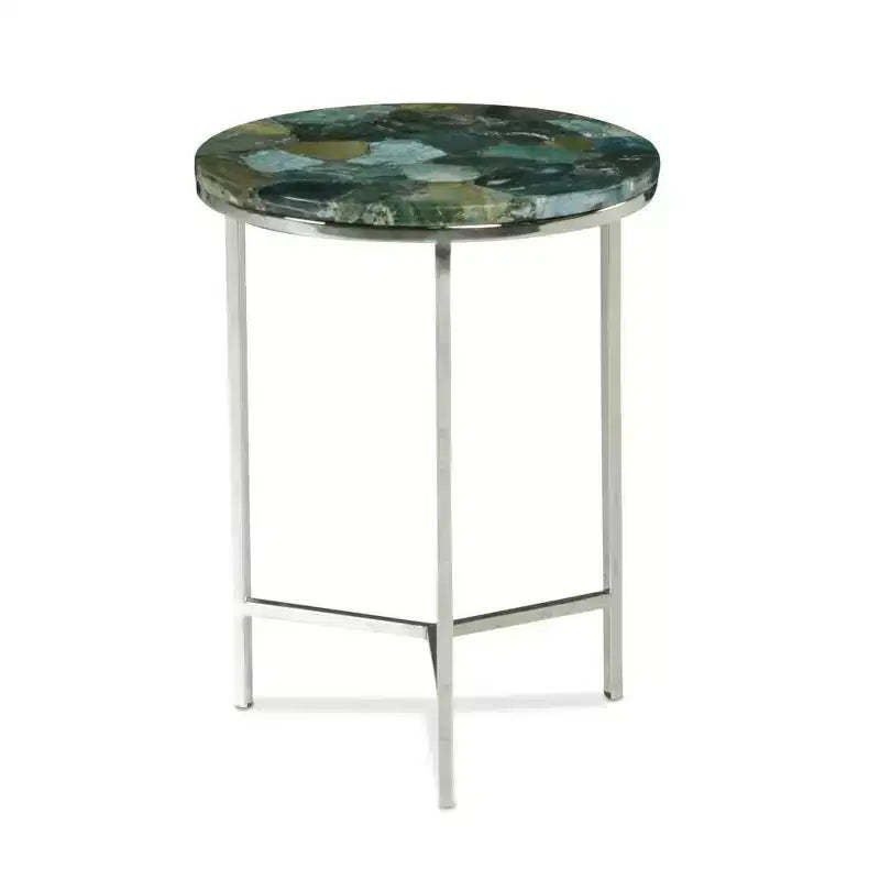 Foster Agate Top Round Chairside Table Emerald Green - Steve Silver Co.: Chrome Base, Spa-Toned Stone, Modern Luxury
