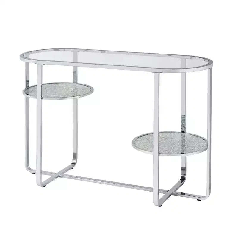 Calloun Glam 2 Shelf Sofa Table Chrome - HOMES: Inside + Out: Oval, Tempered Glass, Metal Frame