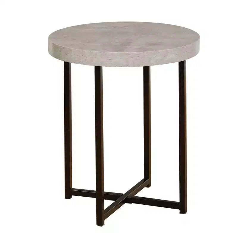 Buylateral Era Round End Table Gray/Black: Industrial Style, Metal Frame, Wood Laminate Top